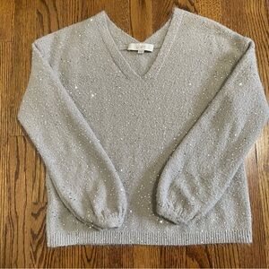 LOFT V Front V Back Gray Sequin Sparkle Sweater Size XS